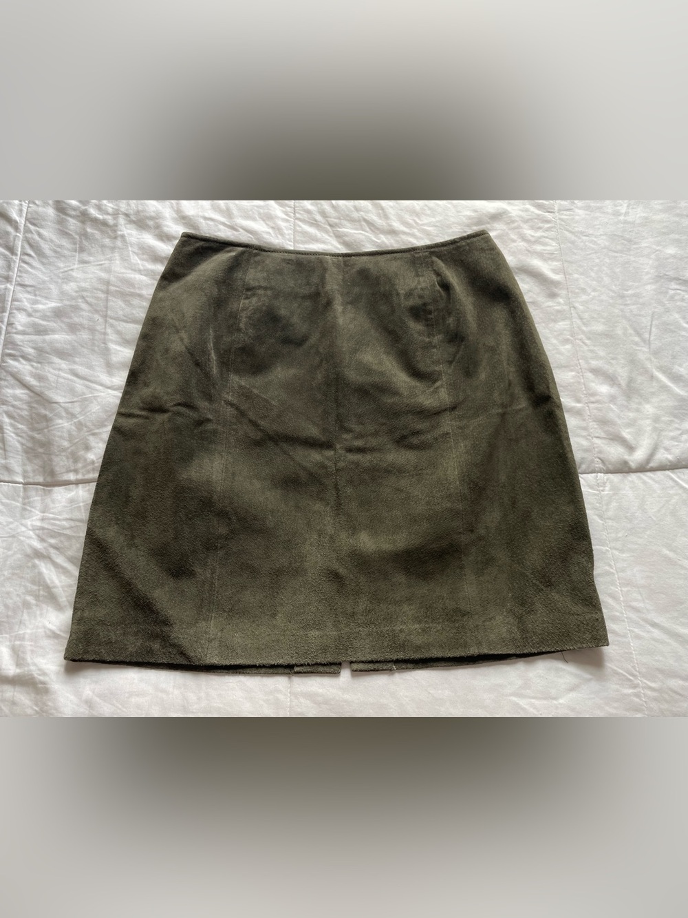 Vintage Olive Green Genuine Leather Mini Skirt‎ 8 Petite Chic Retro Fall Classic